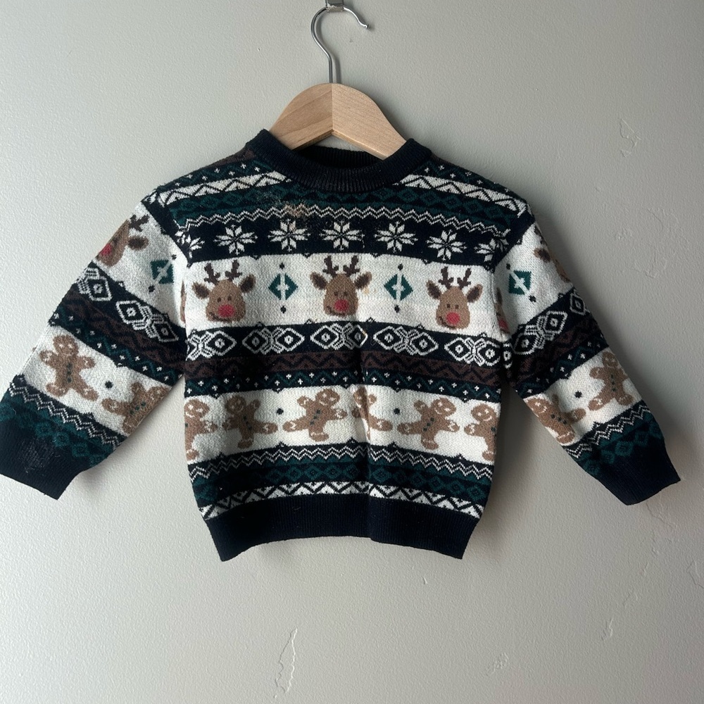 Zara Baby Holiday Sweater Reindeer Fair Isle Christmas Cozy Knit 9-12M Scandi